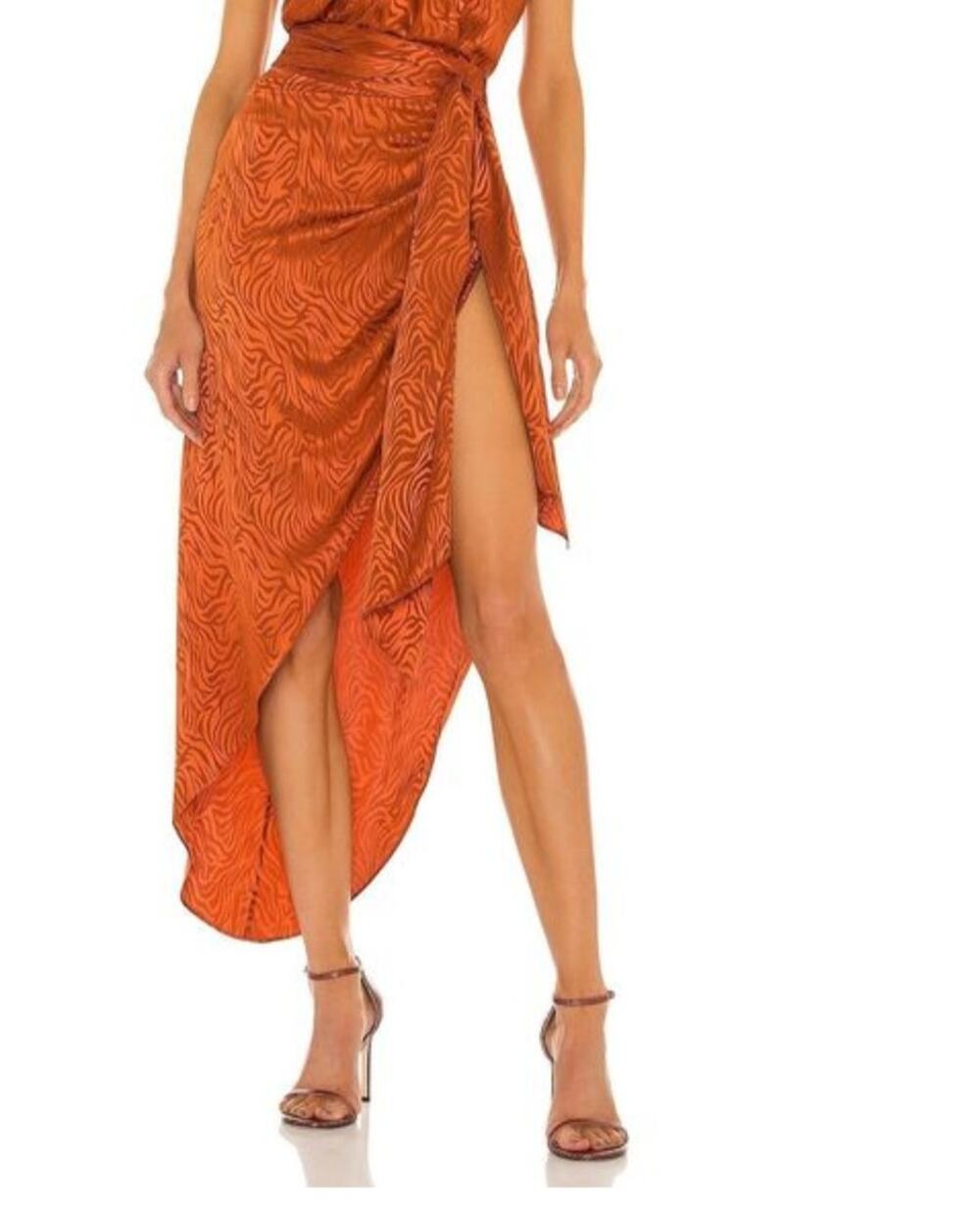 Ronny Kobo Collection Kit Skirt Rust Orange Silk Blend Size Small Jacquard